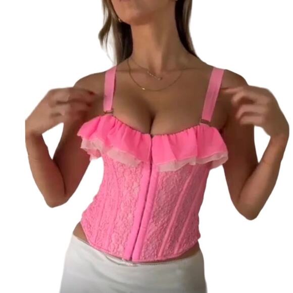 HAH x FREE PEOPLE Lace Corset Top Women M Rose Fairy Regencycore Boho Barbie NWT - Picture 1 of 16
